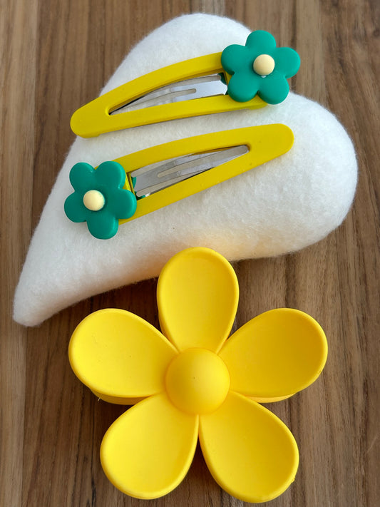 Big flower claw - clip set yellow